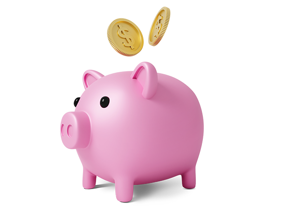Coins going into a piggy bank
